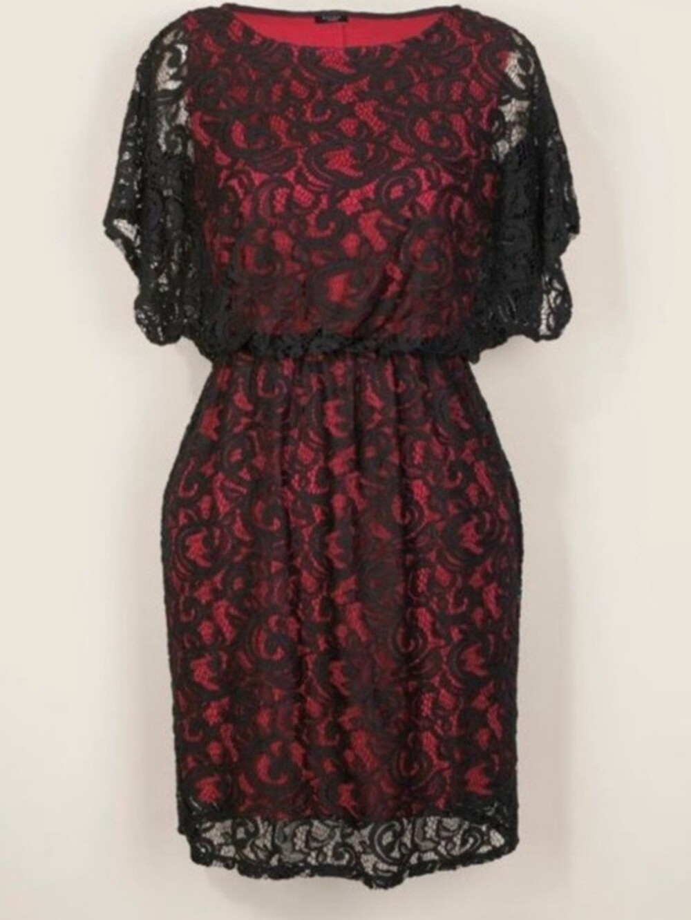 Studio 1886 Black Lace Midi Dress with Red Slip